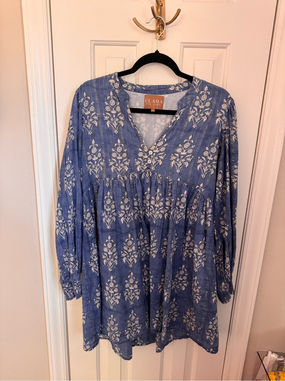 Clara The Label Blue|White|Metallic Mini Dress w/ long sleeves
